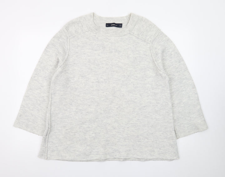 Zara Women Grey Wool Blend Knit Pullover Jumper Size S