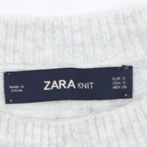 Zara Women Grey Wool Blend Knit Pullover Jumper Size S