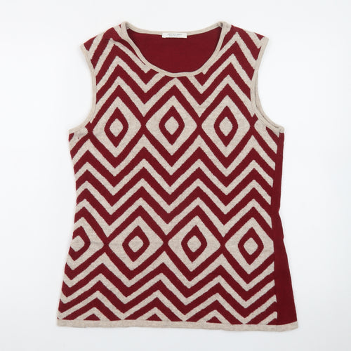 Artigiano Women's Red Geometric Knit Sleeveless Vest M