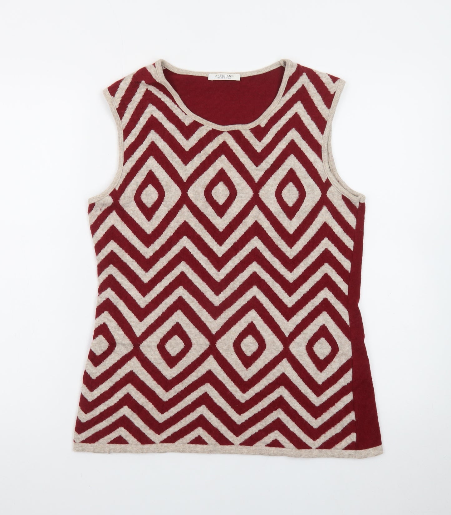 Artigiano Women's Red Geometric Knit Sleeveless Vest M