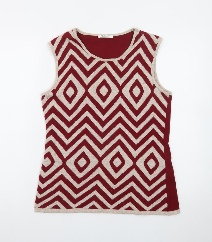 Artigiano Women's Red Geometric Knit Sleeveless Vest M