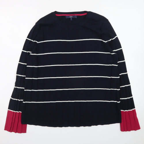 Next Women Navy Striped Long Sleeve Crew Neck Jumper Size 16