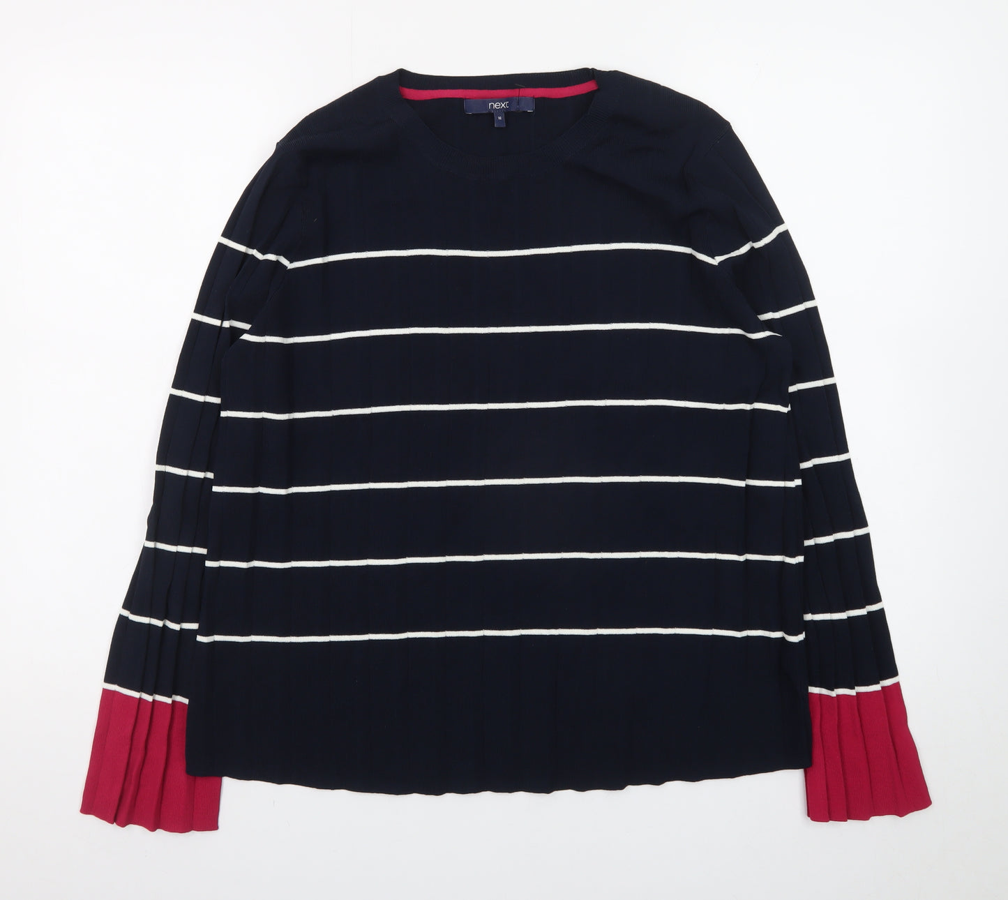 Next Women Navy Striped Long Sleeve Crew Neck Jumper Size 16