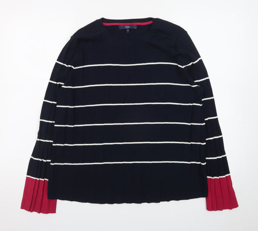 Next Women Navy Striped Long Sleeve Crew Neck Jumper Size 16