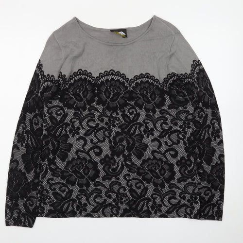 Bob Mackie Women Grey Lace Floral Pullover Jumper Size M