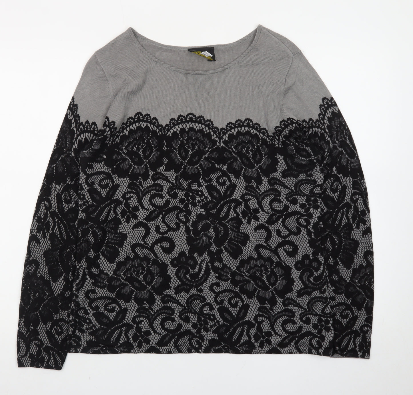 Bob Mackie Women Grey Lace Floral Pullover Jumper Size M