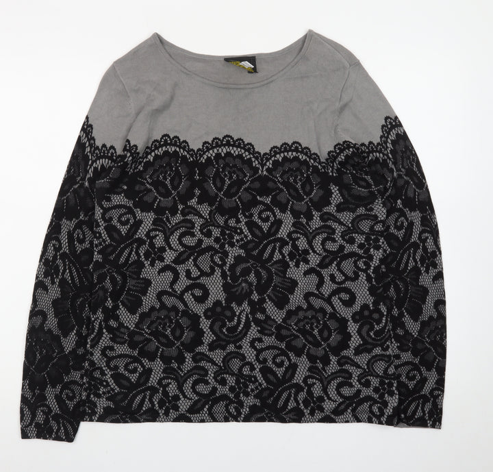 Bob Mackie Women Grey Lace Floral Pullover Jumper Size M