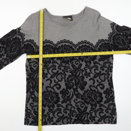 Bob Mackie Women Grey Lace Floral Pullover Jumper Size M