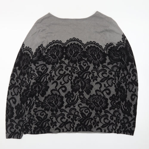 Bob Mackie Women Grey Lace Floral Pullover Jumper Size M