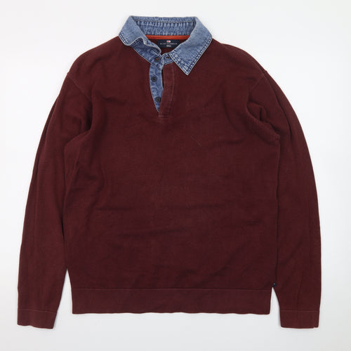 Marks and Spencer Men’s Brown Denim Collar Long Sleeve Cotton Polo M