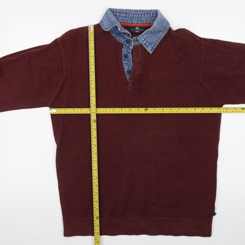 Marks and Spencer Men’s Brown Denim Collar Long Sleeve Cotton Polo M
