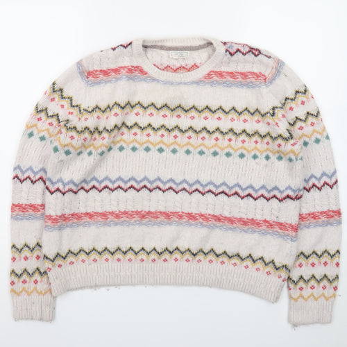 Fat Face Women's Beige Fair Isle Knit Jumper Size 14