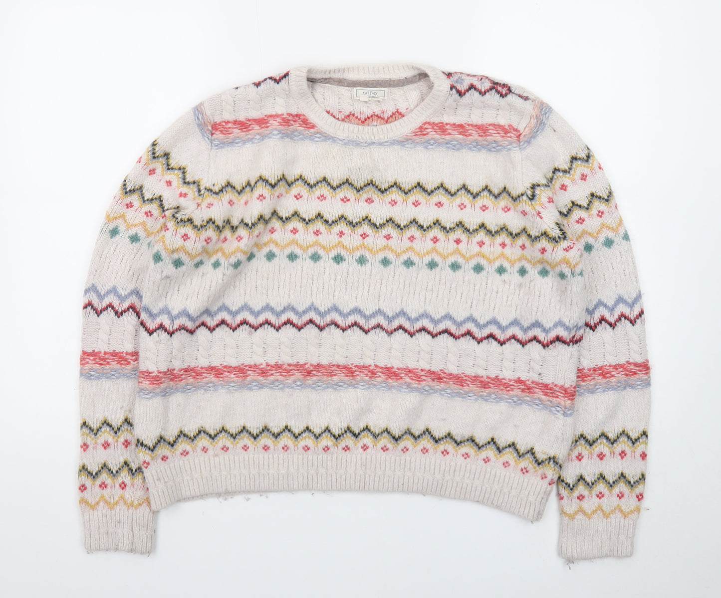 Fat Face Women's Beige Fair Isle Knit Jumper Size 14