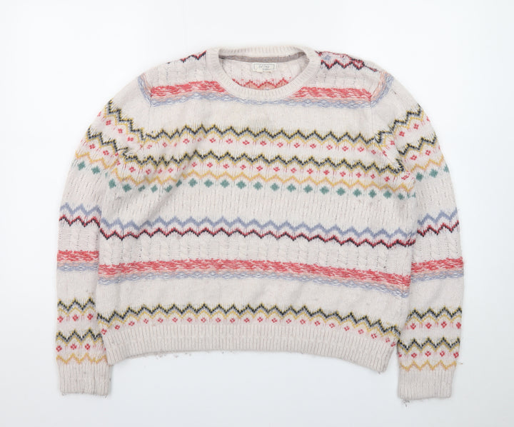 Fat Face Women's Beige Fair Isle Knit Jumper Size 14