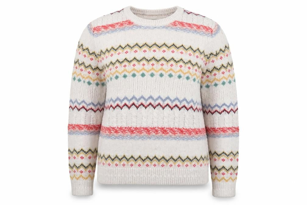 Front view of FatFace Women's Beige Fair Isle Knit Jumper, size 14
