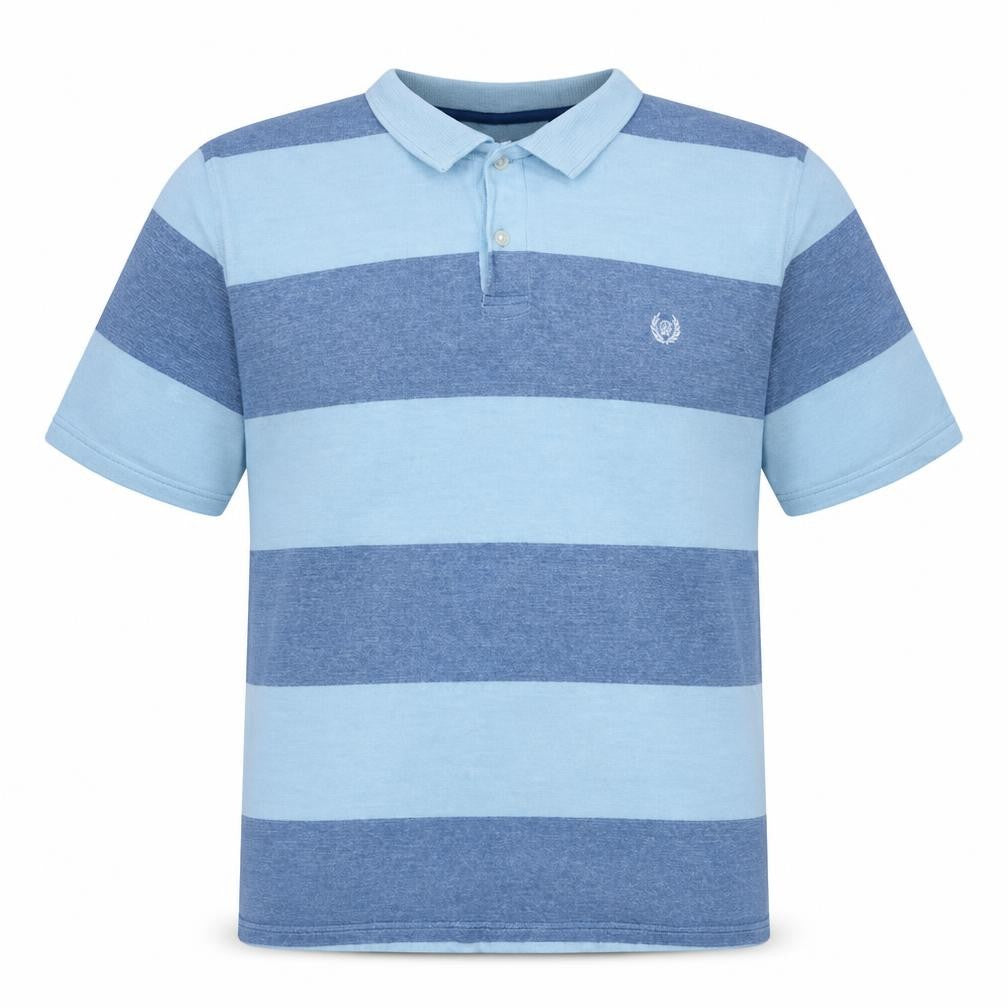 Front view of Chaps Men's Blue Striped 2XL Cotton Polo Shirt