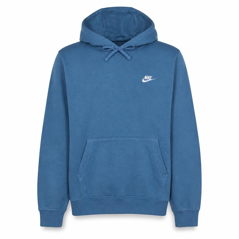 Front view of Nike Men's Blue Pullover Hoodie M Fleece Logo Sweatshirt