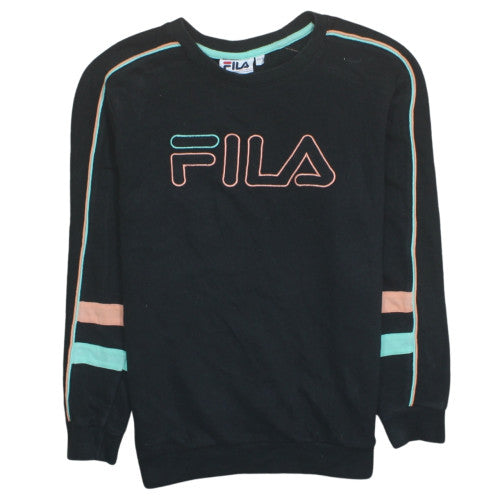 Fila Womens Black XS Pullover Sweatshirt with Logo Embroidery
