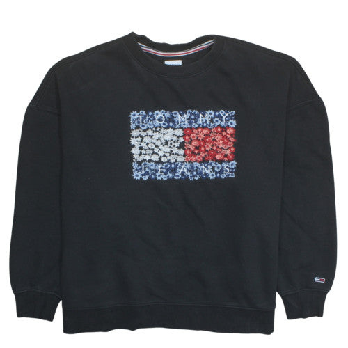 Tommy Jeans Womens Black Medium Sweatshirt Floral Logo Pullover