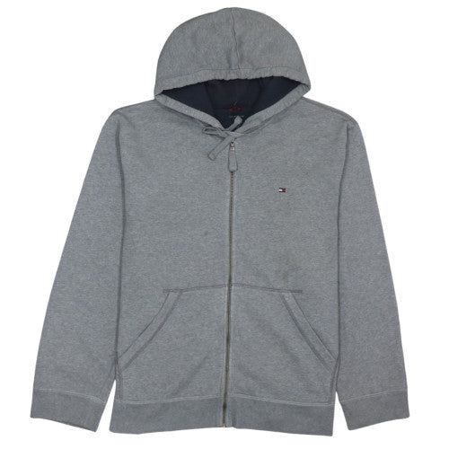 Tommy Hilfiger Mens Grey Full Zip Hoodie XL Classic Jersey Sweatshirt