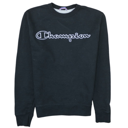 Champion Men's Black Small Crew Neck Logo Pullover Sweatshirt