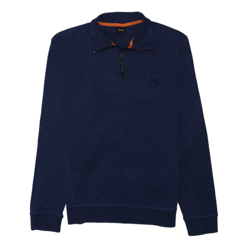 BOSS Mens Blue L 1/4 Zip High Neck Logo Sweatshirt