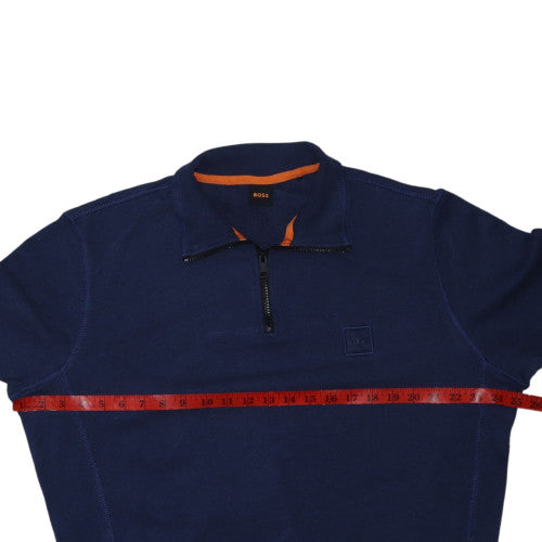 BOSS Mens Blue L 1/4 Zip High Neck Logo Sweatshirt