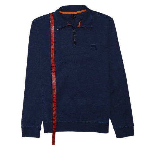 BOSS Mens Blue L 1/4 Zip High Neck Logo Sweatshirt