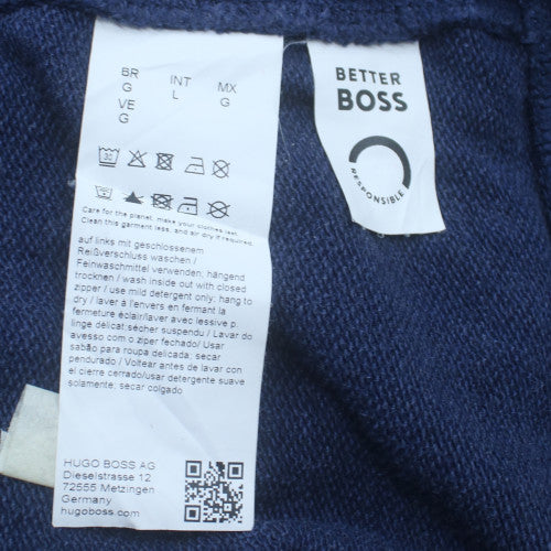 BOSS Mens Blue L 1/4 Zip High Neck Logo Sweatshirt
