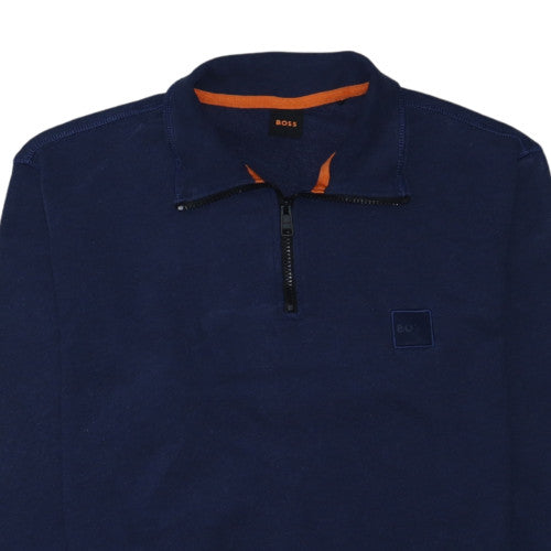 BOSS Mens Blue L 1/4 Zip High Neck Logo Sweatshirt
