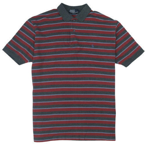 Polo Ralph Lauren Men's Red Grey Striped Cotton Polo Shirt Size M