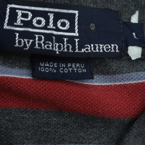 Polo Ralph Lauren Men's Red Grey Striped Cotton Polo Shirt Size M