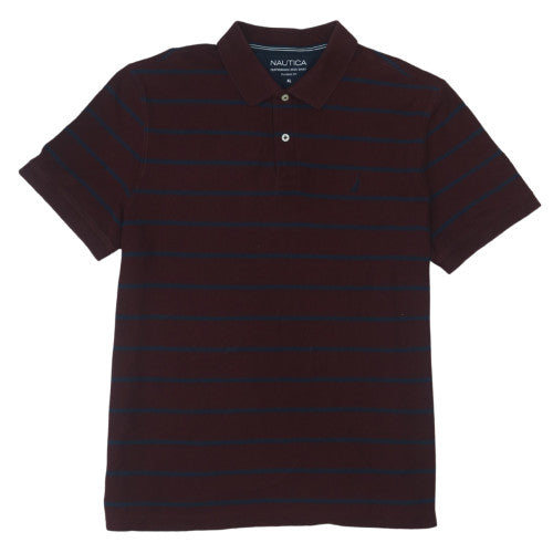 Nautica Men's Brown Striped Classic Fit Polo Shirt XL