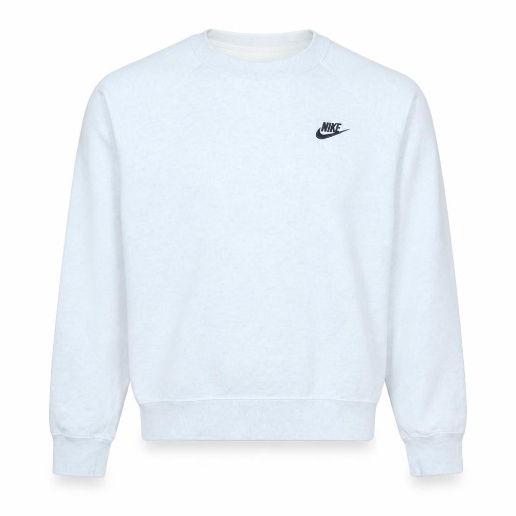 Front view of Nike Men's White Crew Neck Pullover Sweatshirt, size M