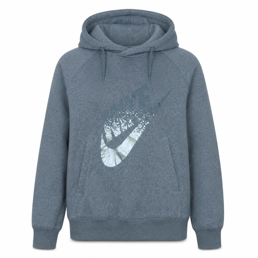 Front view of Nike Women’s Grey Pullover Hoodie Large Cotton Blend Logo Sweatshirt