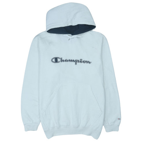Champion Men's White Pullover Hoodie L Logo Fleece Sweatshirt
