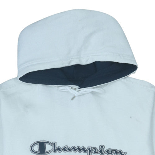 Champion Men's White Pullover Hoodie L Logo Fleece Sweatshirt