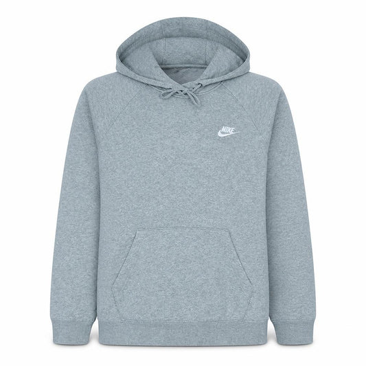 Front view of Nike women’s grey hoodie l pullover cotton blend drawstring hooded sweatshirt