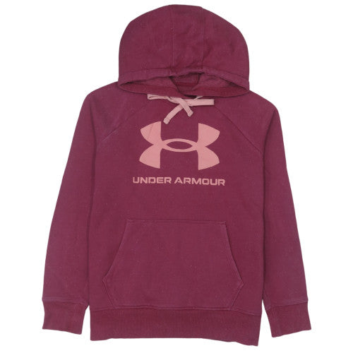 Under Armour Girls Purple Pullover Hoodie Small Fleece Logo Sweatshirt