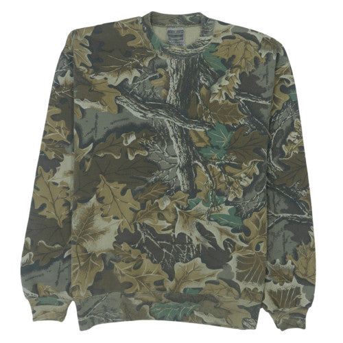 Jerzees Mens Green Camouflage Pullover Sweatshirt L Outdoor Fleece