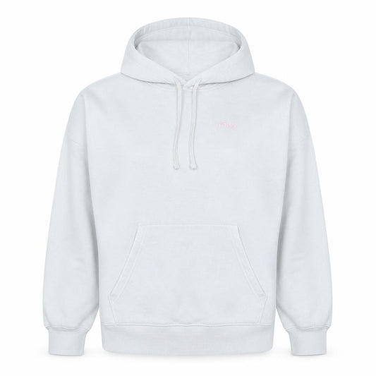 Front view of Fila women’s beige pullover hoodie, size L, cotton blend