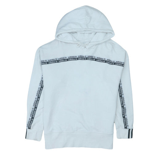 Adidas Women's White Hooded Pullover Sweatshirt UK 12 with Logo Trim