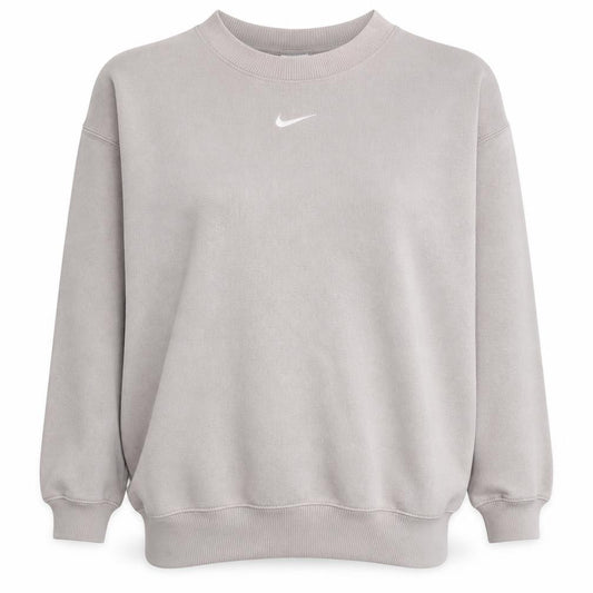 Front view of Nike women’s beige crew neck pullover sweatshirt, size M