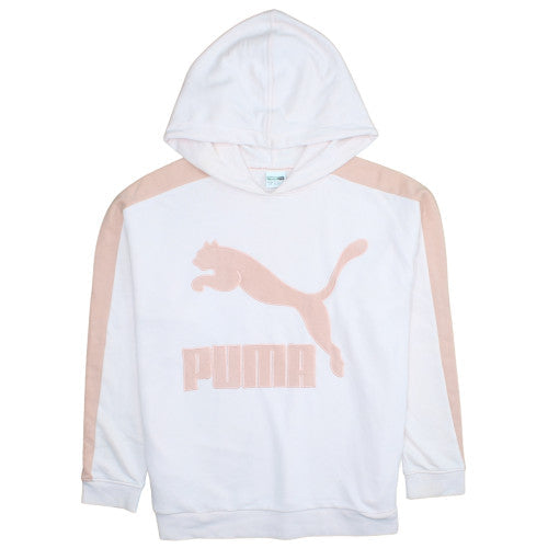 Puma Womens White & Pink Hooded Pullover Sweatshirt Size 14