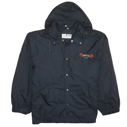 Affiniti Mens Blue Hooded Windbreaker Jacket L Nylon Embroidered 90s Style