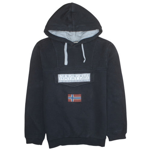 Napapijri Men's Black Pullover Hoodie L Graphic Logo Fleece
