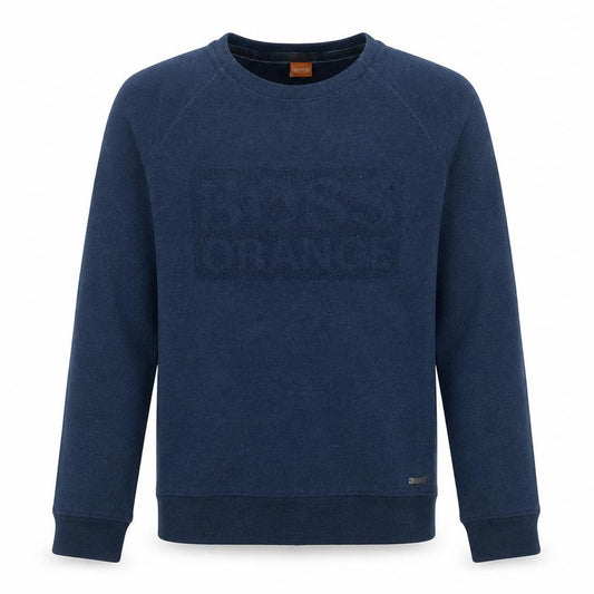 Front view of Hugo Boss men’s blue logo crew neck pullover sweatshirt m