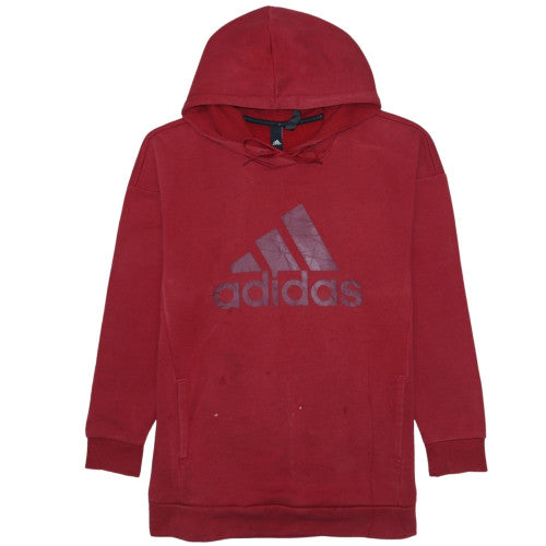 Adidas Men's Red Pullover Hoodie S Regular Fit Fleece Logo Sportswear