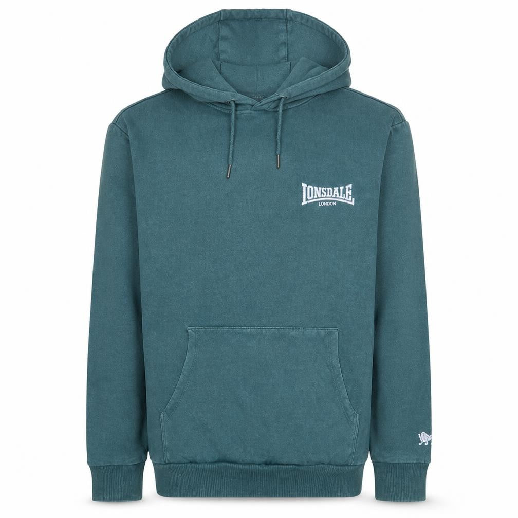 Front view of Lonsdale Men's Green Pullover Hoodie Medium Regular Fit