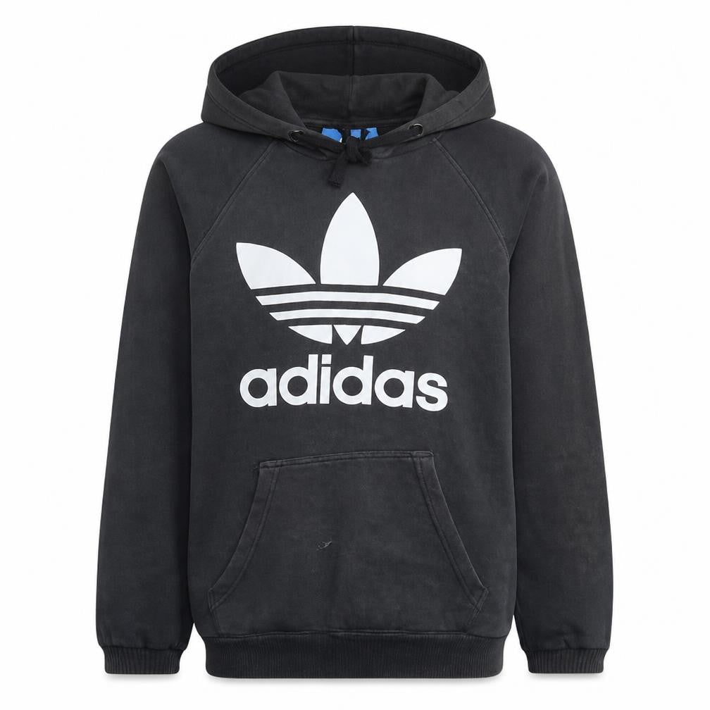 Front view of adidas men’s black pullover hoodie s regular fit classic trefoil logo